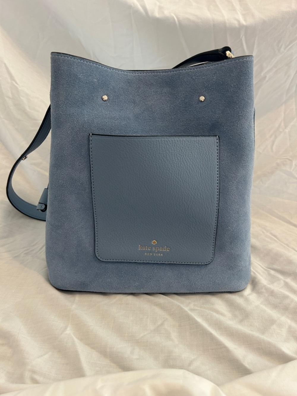 kate spade Blue Suede & Leather Bucket Shoulder Bag